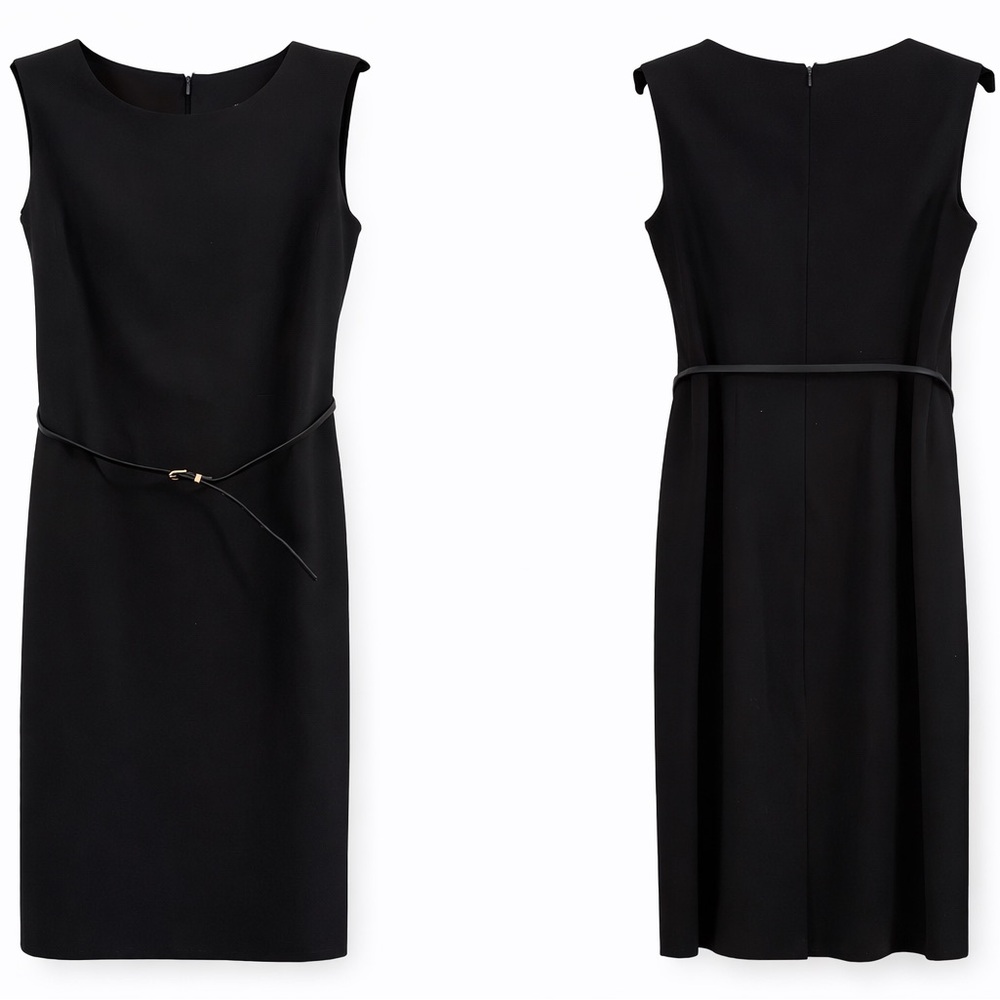Classic Black Sheath Dress with Waist Tie